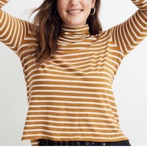 Madewell striped mustard yellow and white turtleneck sz L